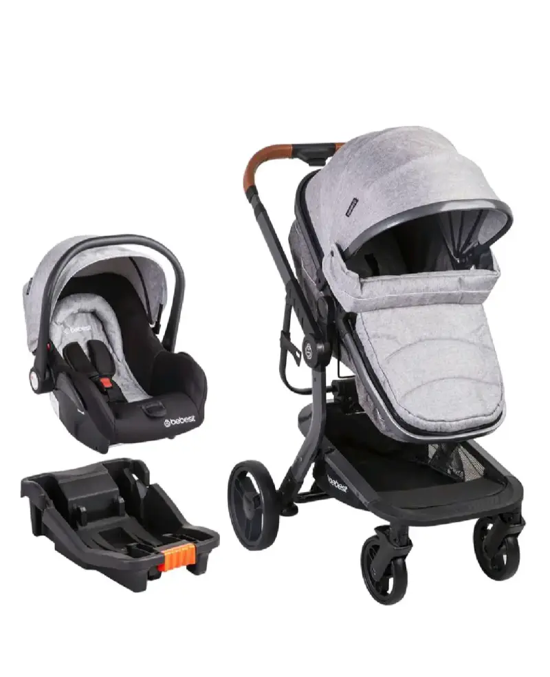 Coche de bebé gris con silla - 1