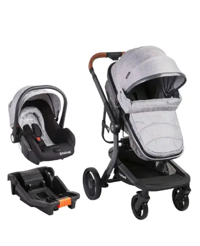 Coche de bebé gris con silla - miniatura 1