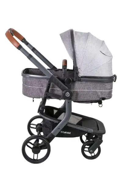 Coche de bebé gris con silla - miniatura 2