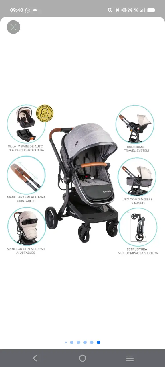 Coche de bebé gris con silla - 4