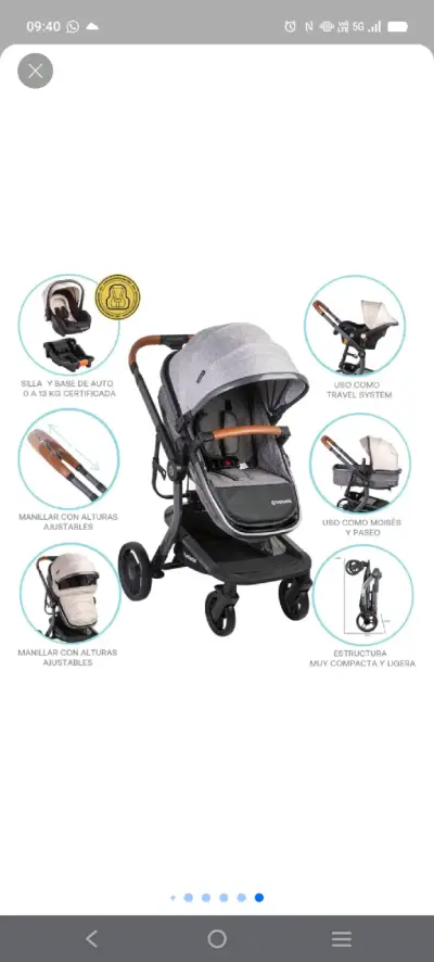 Coche de bebé gris con silla - miniatura 4