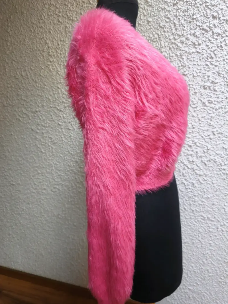 Cárdigan rosa de peluche con botones - 5