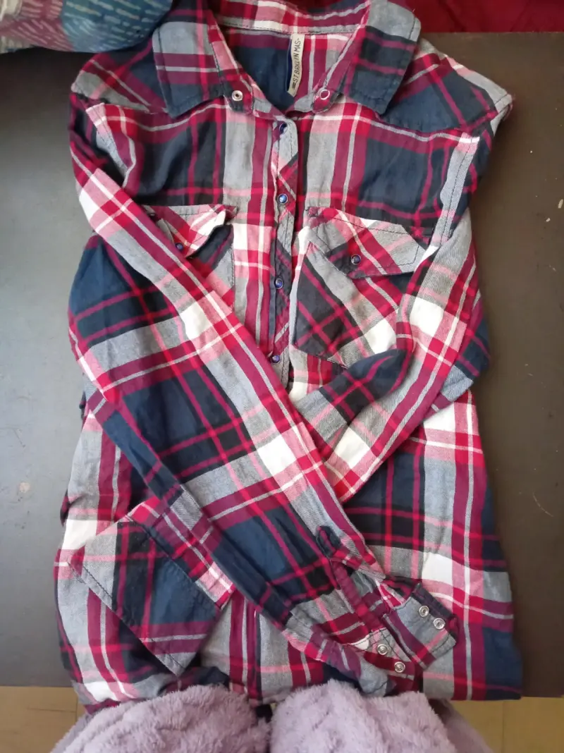 Camisa a cuadros roja mujer y morada - 1