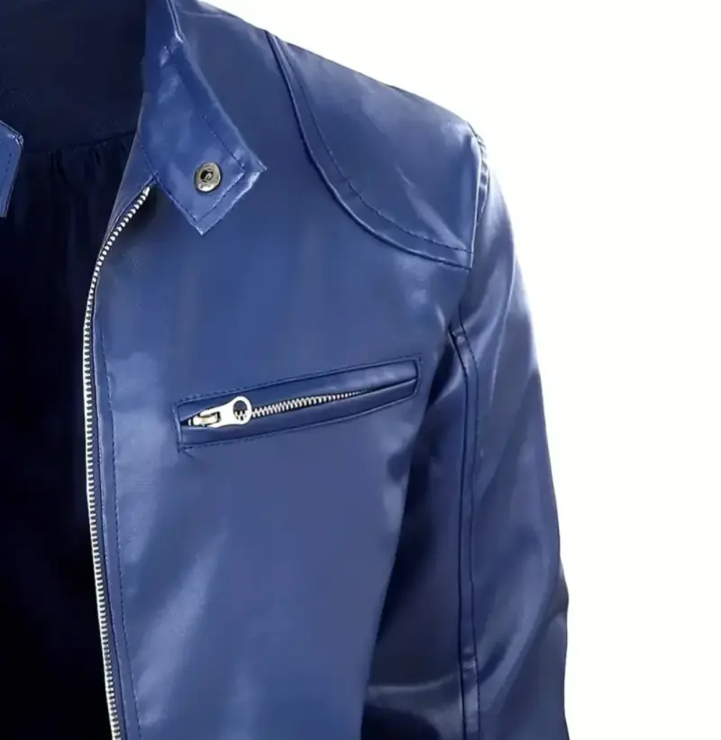 Chaqueta azul de cuero sintético - 4