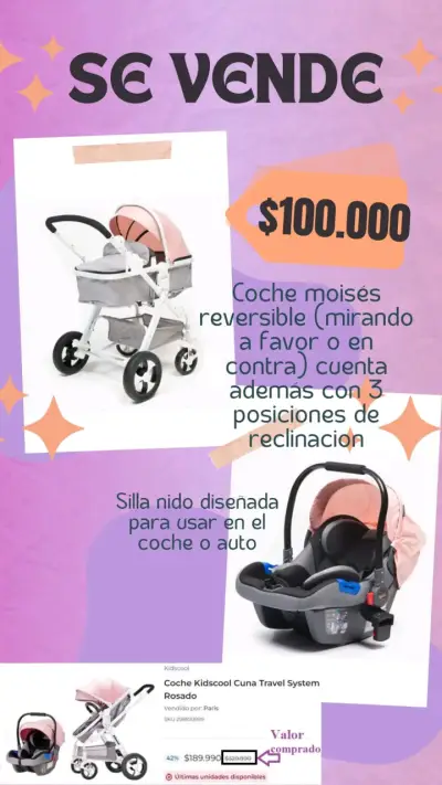 Coche para bebé rosa y gris - miniatura 6