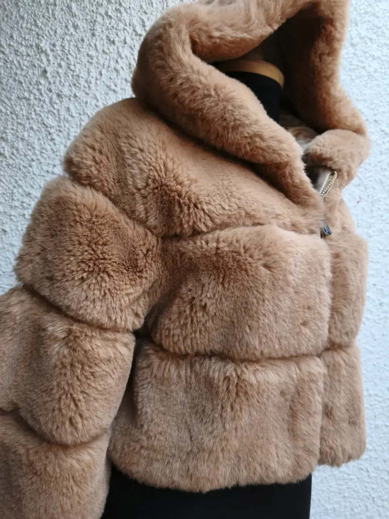 Chaqueta de piel sintética beige - 4