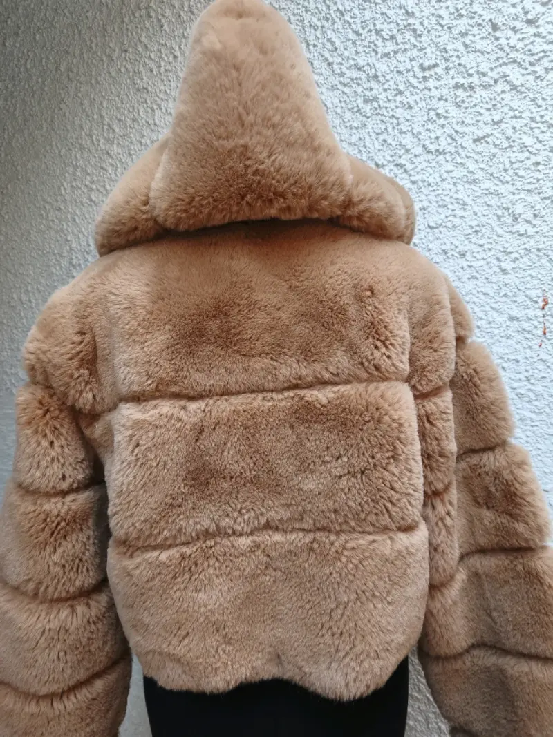 Chaqueta de piel sintética beige - 5