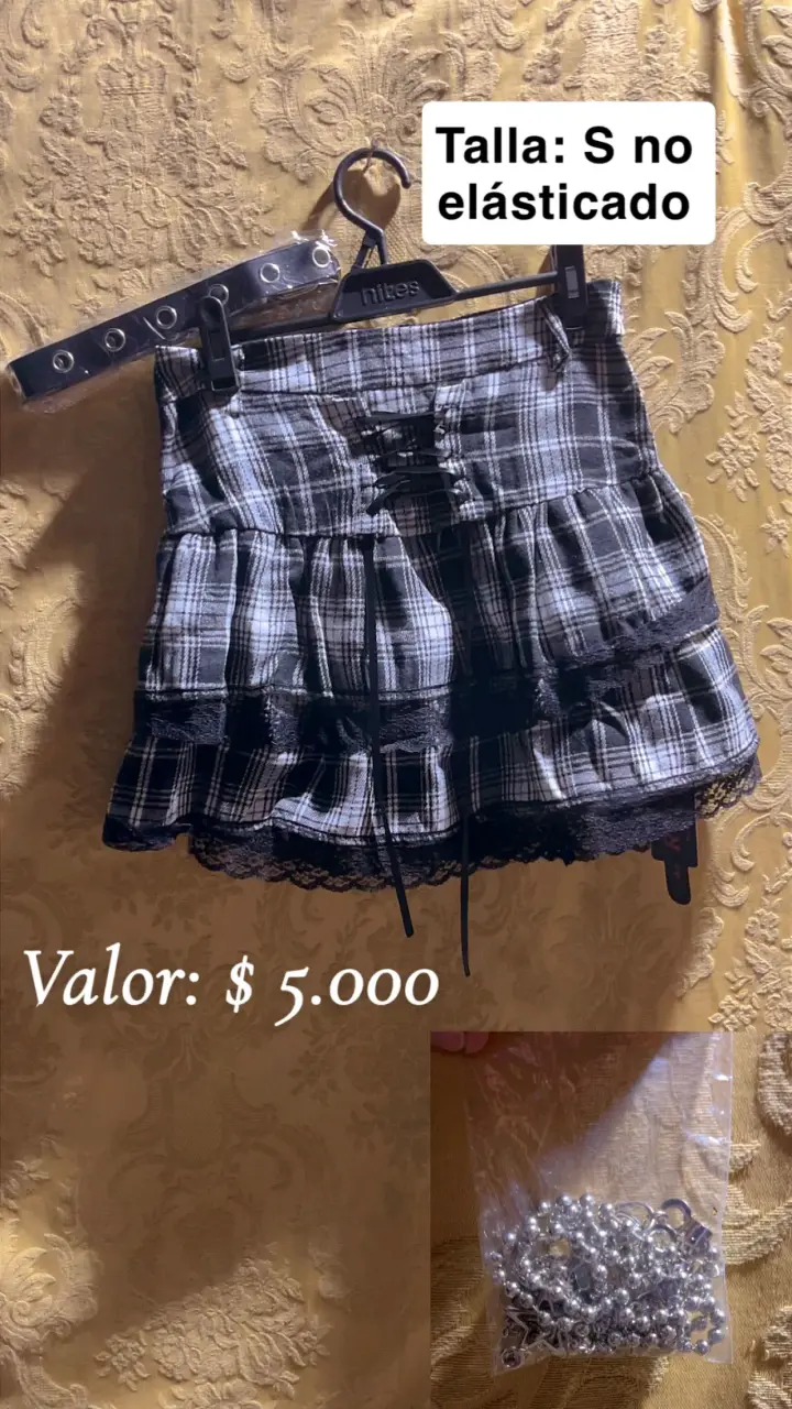 Falda escocesa con encaje shein