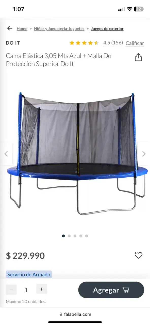 Cama elástica azul con malla de protección - 1