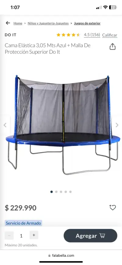 Cama elástica azul con malla de protección - miniatura 1
