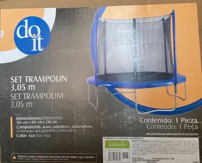Cama elástica azul con malla de protección - miniatura 4