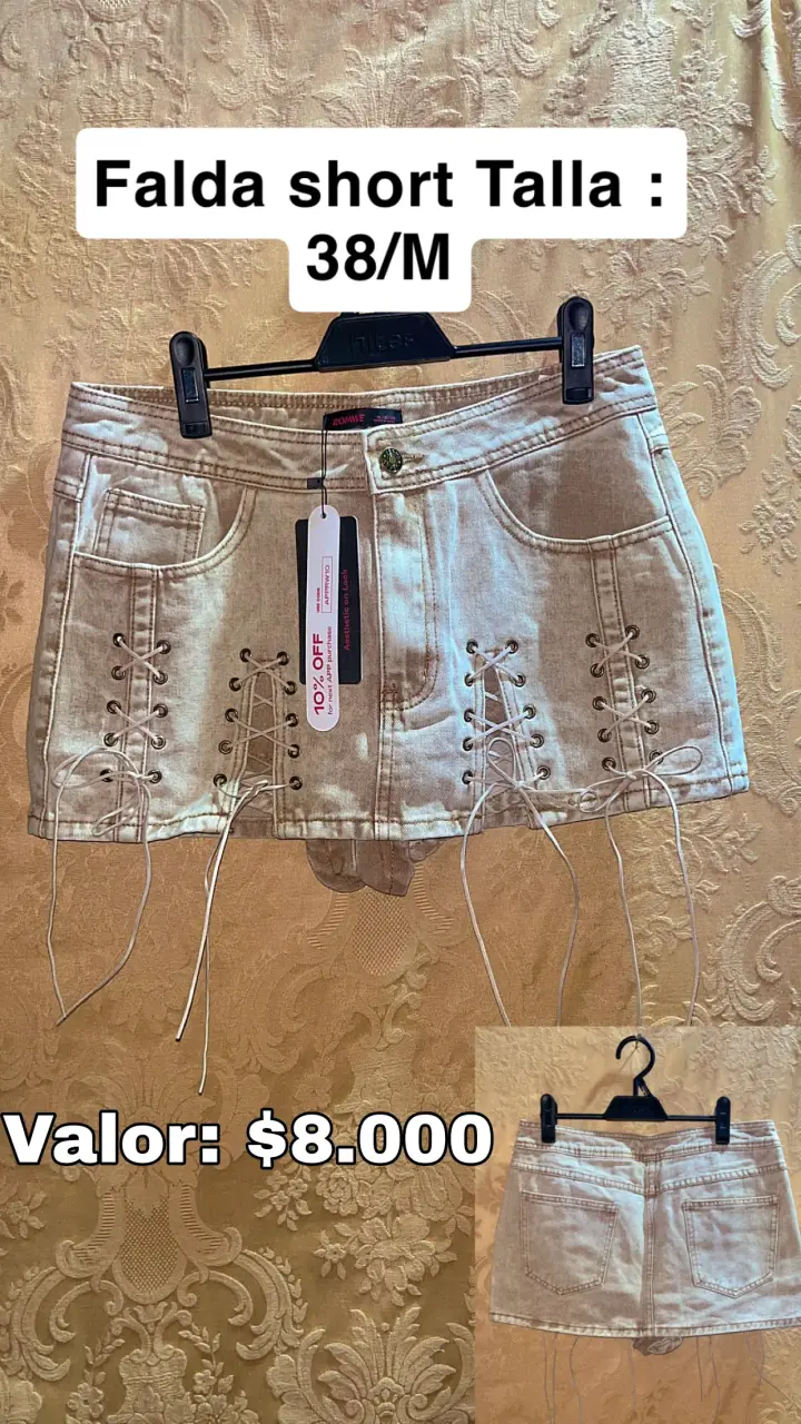 Falda corta beige con cordones shein