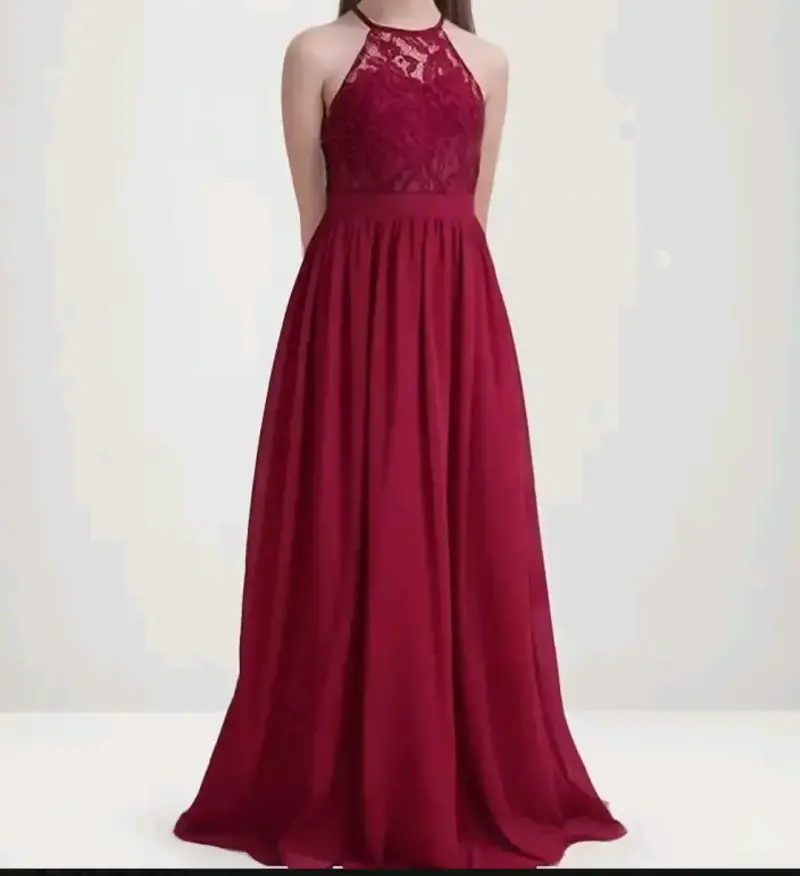 Vestido largo morado con encaje - 1