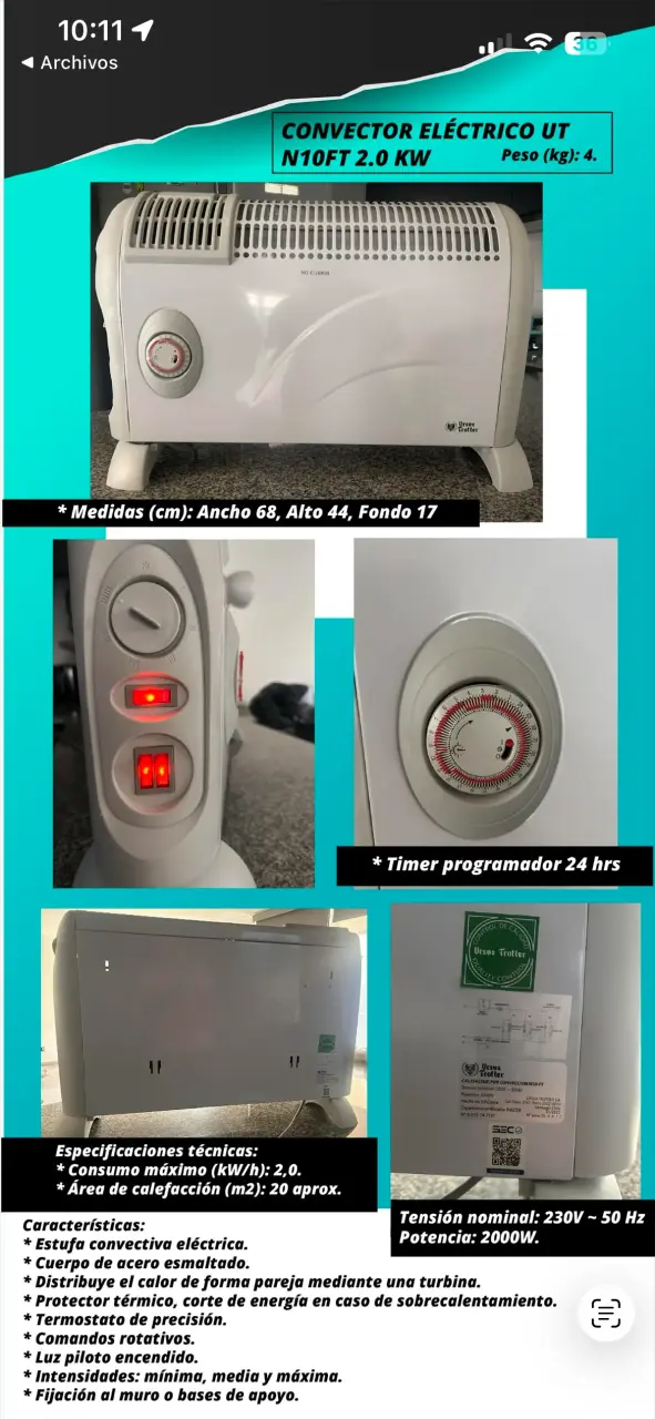 CONVECTOR ELÉCTRICO - Marcas Ursus Trotter - 6