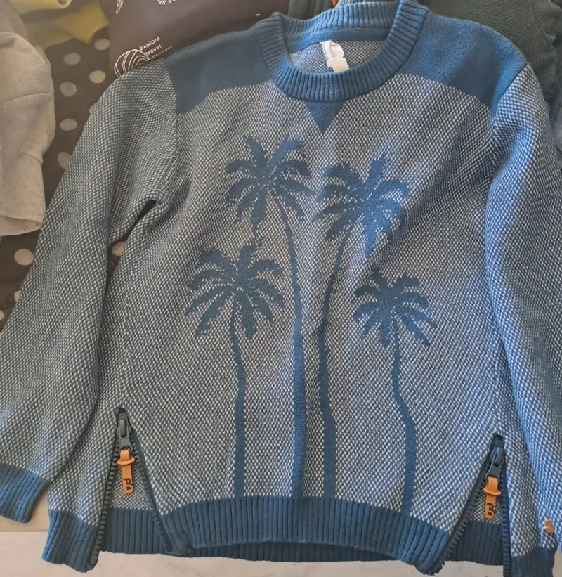 Suéter azul con palmeras - 1