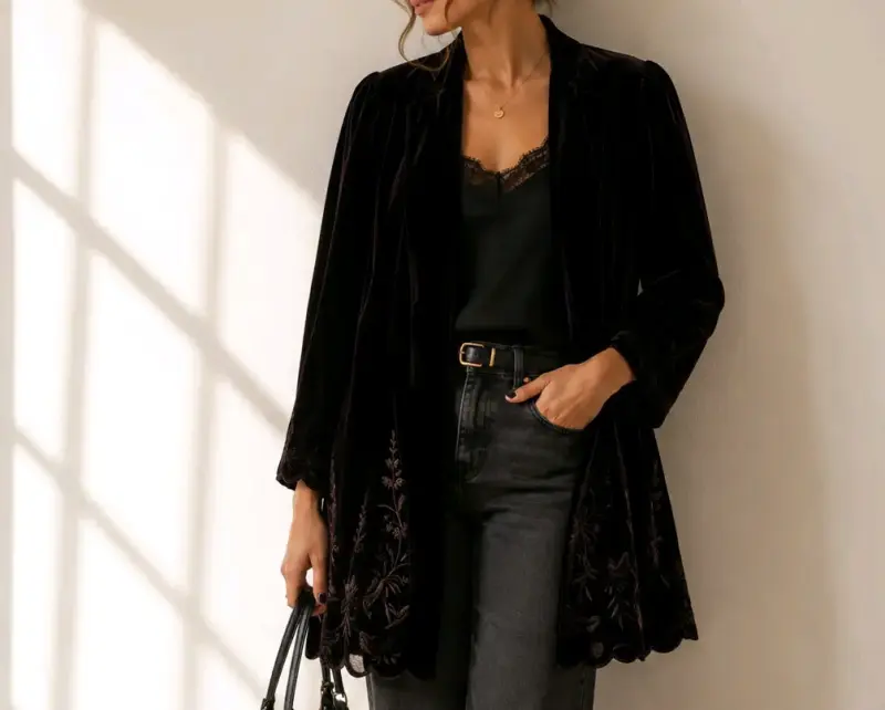 Chaqueta de terciopelo negra elegante
