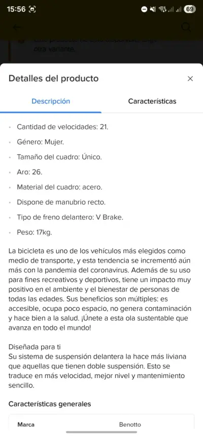 Bicicleta Benotto mujer rosada - miniatura 6