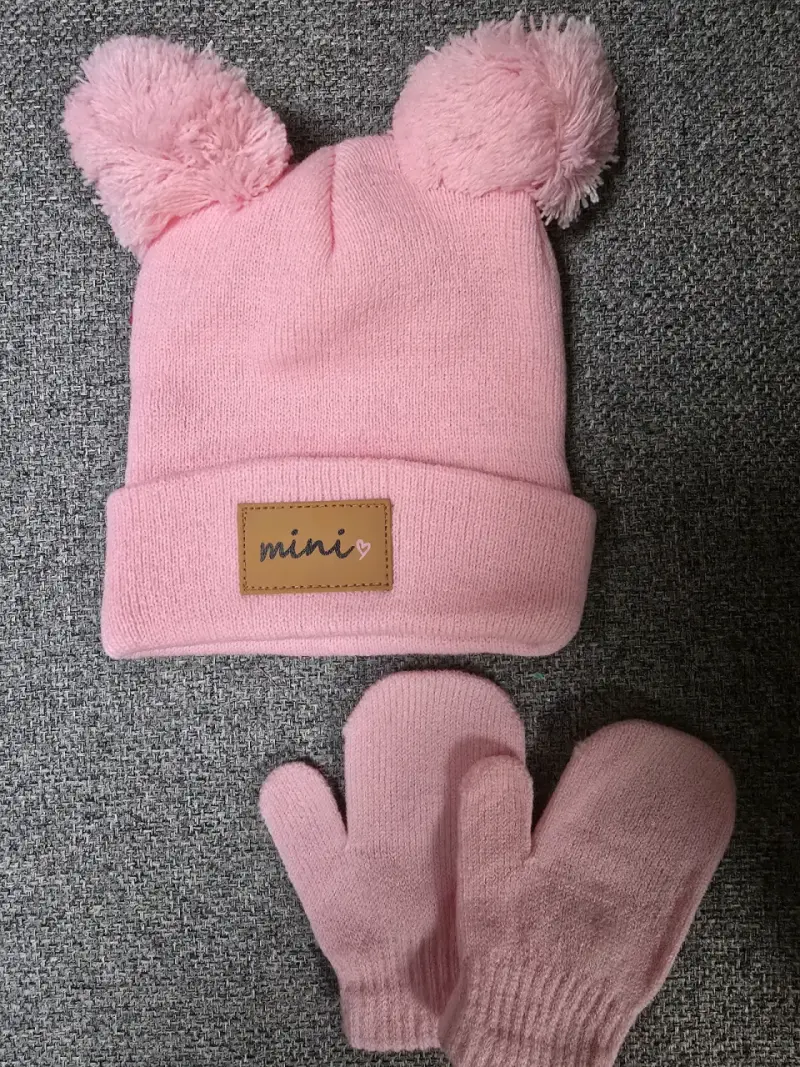 Set gorro y mitones rosado mini