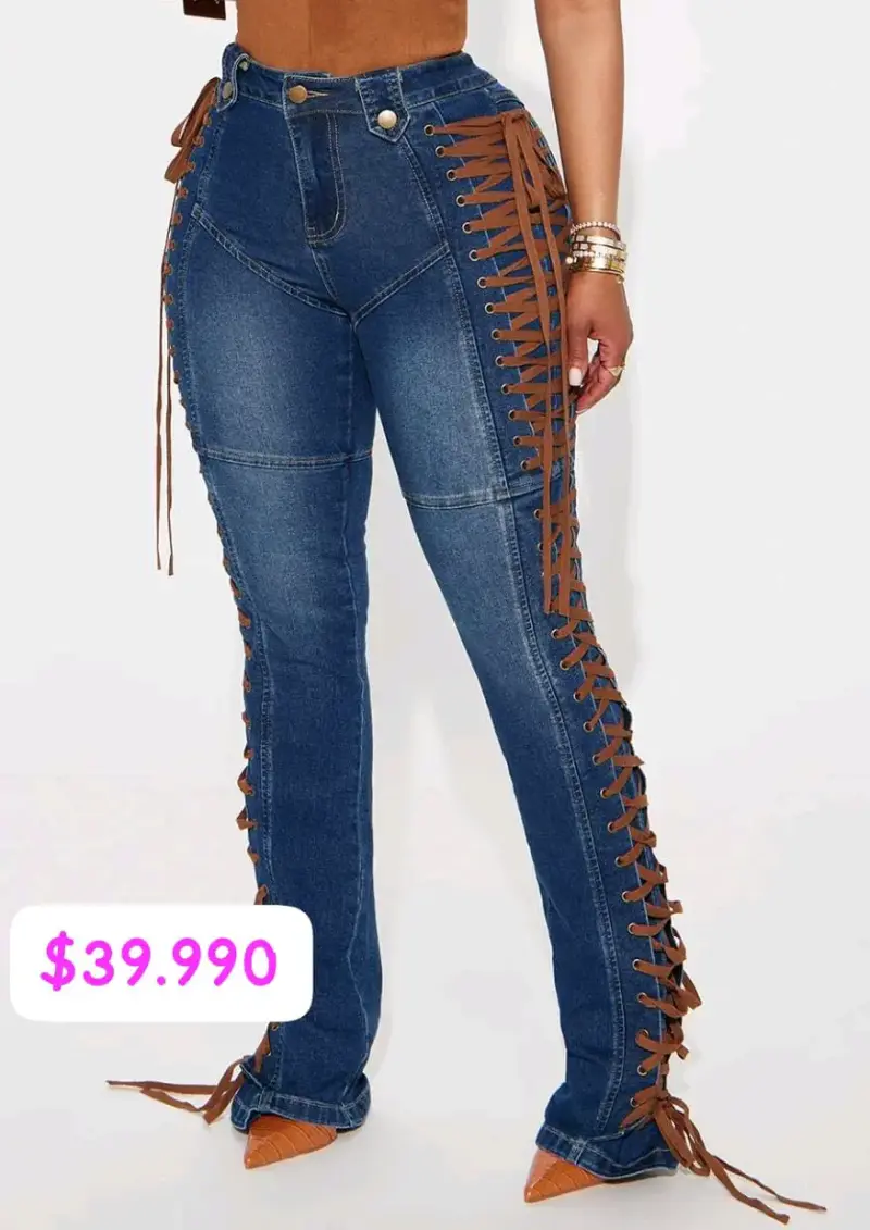 Jeans azules con cordones - 1