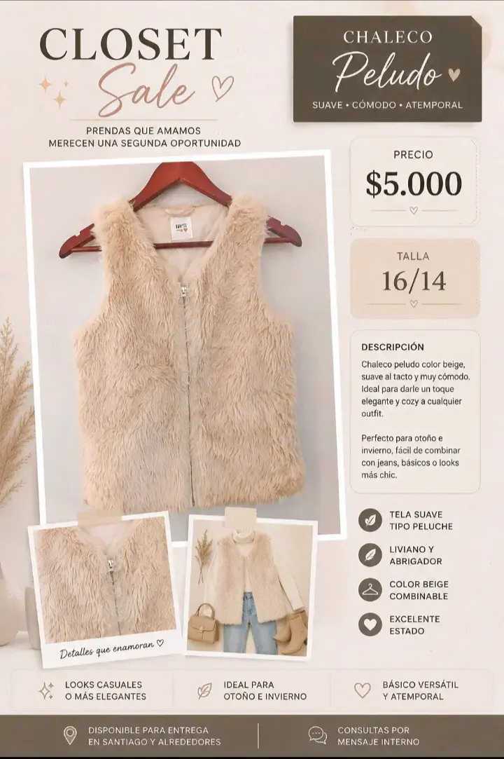 Chaleco peludo beige suave