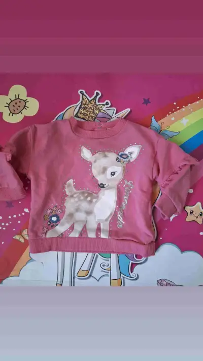 Polerón infantil rosa con ciervo - miniatura 1