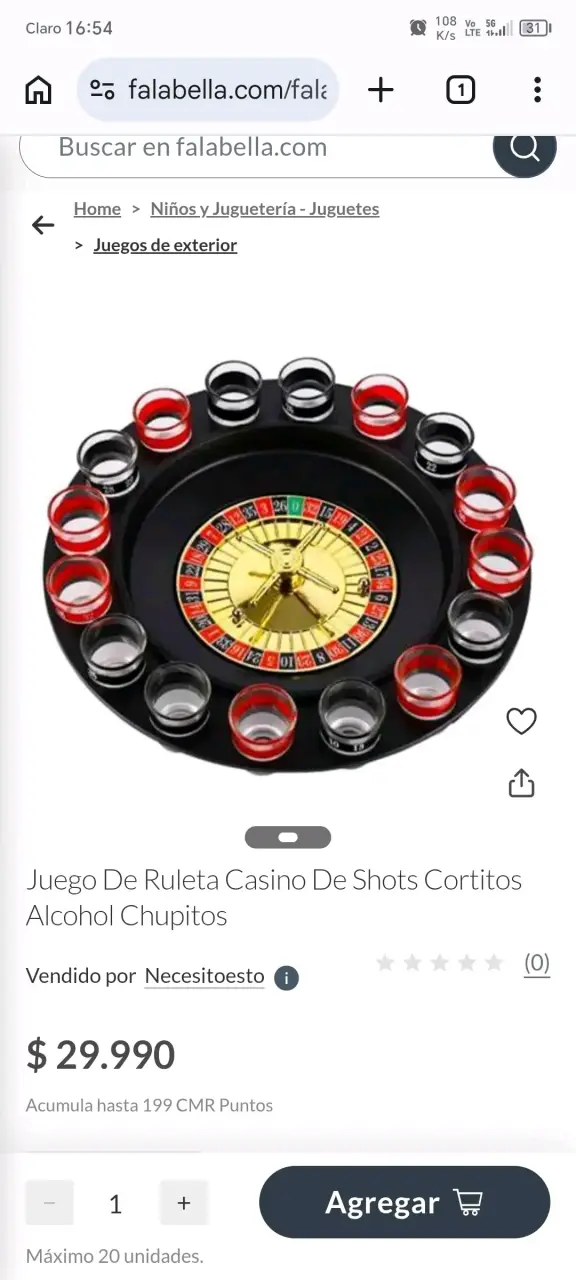 Juego de ruleta de chupitos