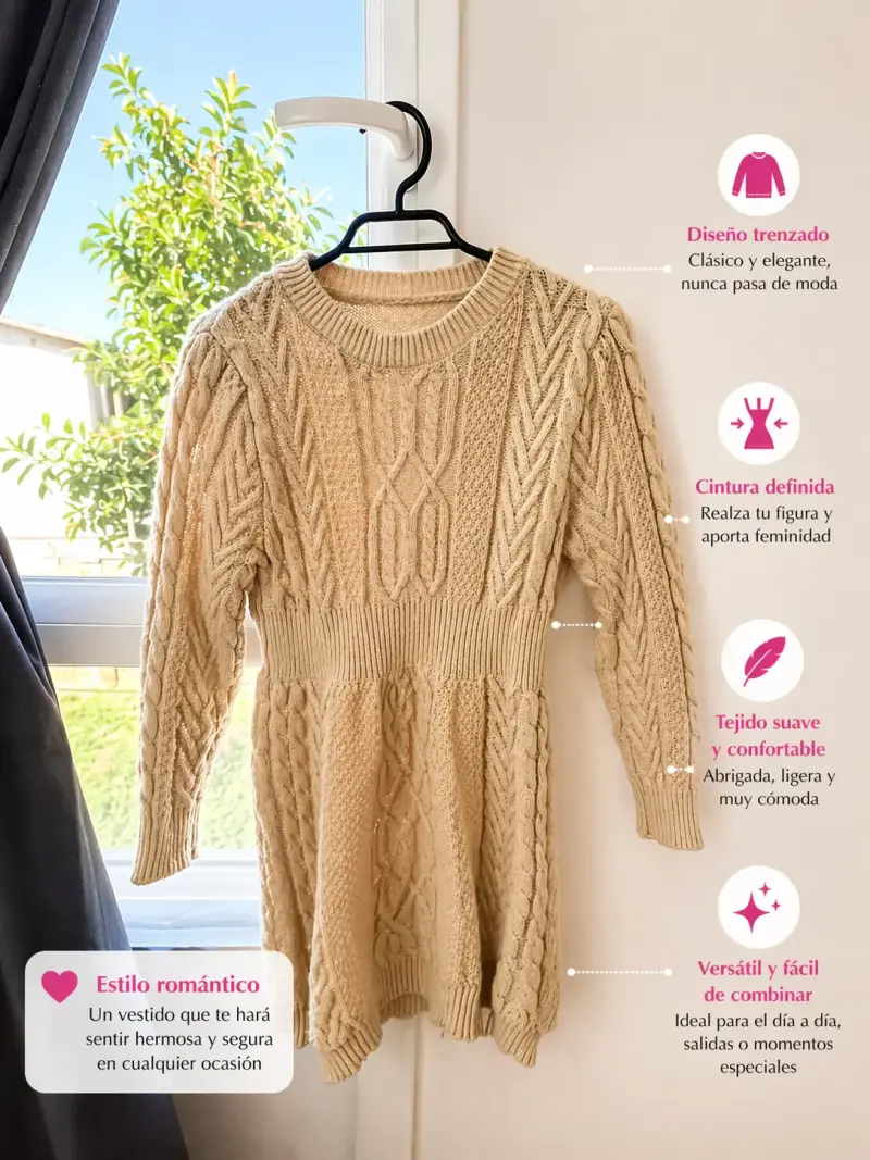Vestido tejido trenzado beige - 1