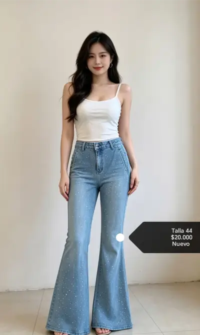 Jeans azul con detalles brillantes elásticado - miniatura 1