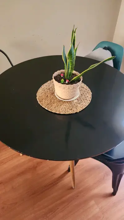 Mesa redonda negra con sillas - miniatura 4