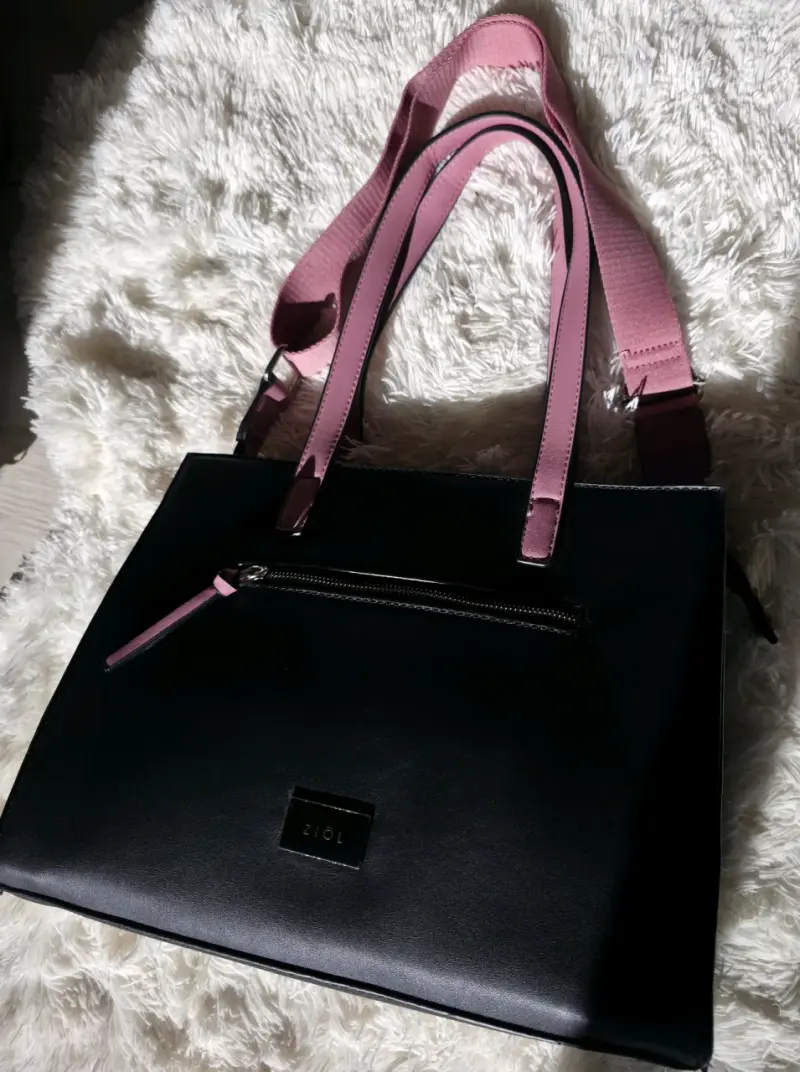 Cartera negra con asas rosas - 5