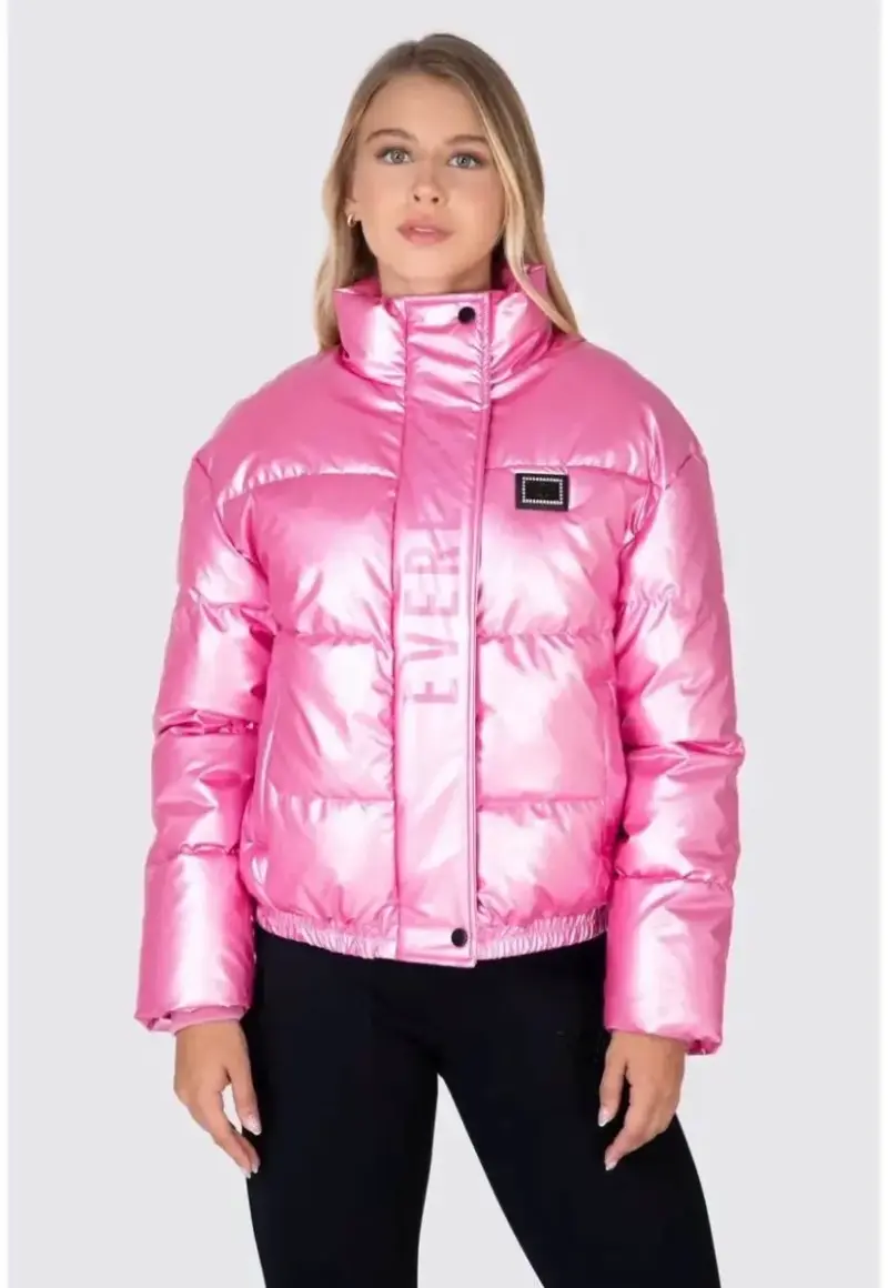 Chaqueta inflada rosa metálica - 1