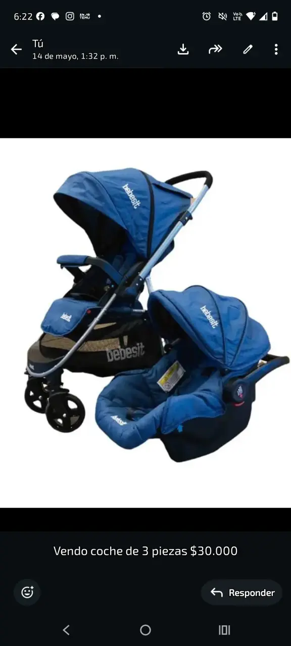 Coche de bebé azul plegable - 3