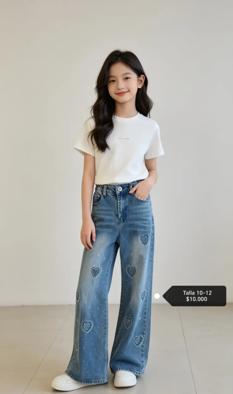 Jeans azules con corazones con brillos talla 10-12 - 1