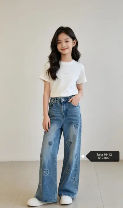 Jeans azules con corazones con brillos talla 10-12 - miniatura 1
