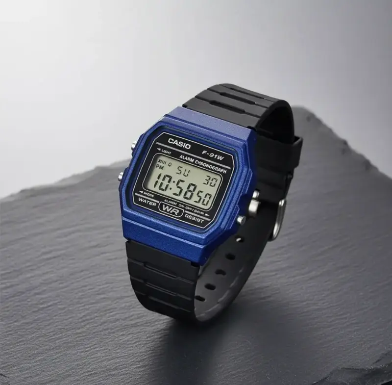Reloj Casio F-91wm-2adf Vintage Bisel Azul - 2