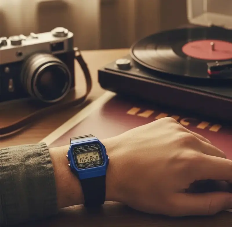 Reloj Casio F-91wm-2adf Vintage Bisel Azul - 4
