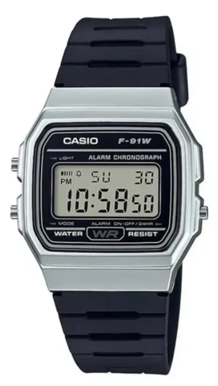 Reloj Casio F-91wm-7a Vintage Bisel Plateado - 1