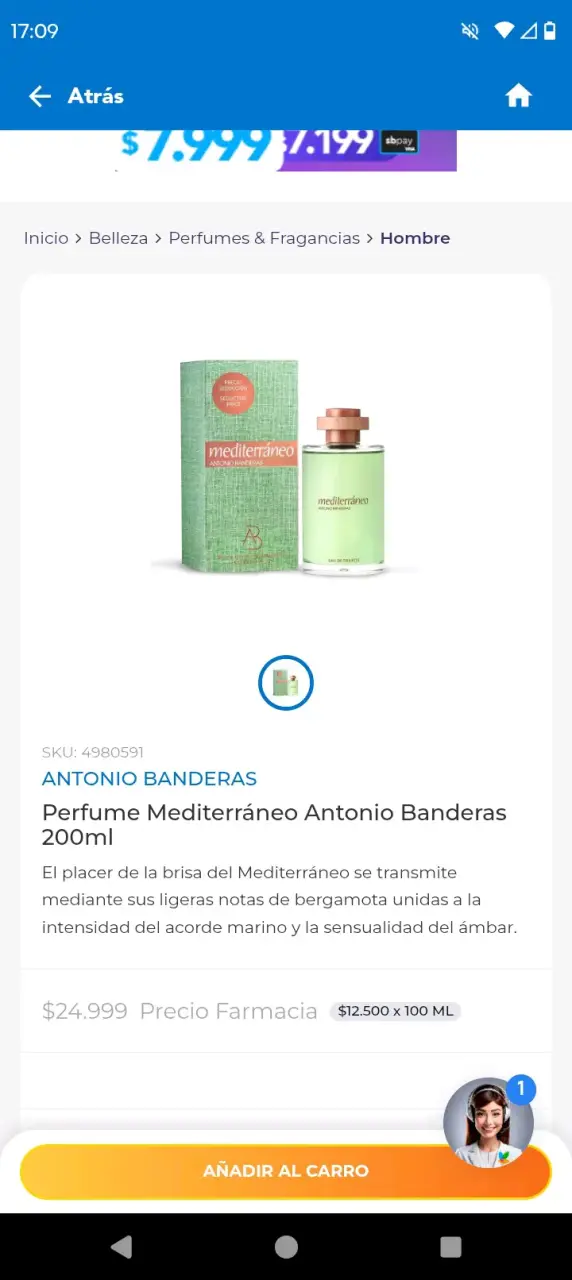 Perfume Mediterráneo Antonio Banderas 200ml