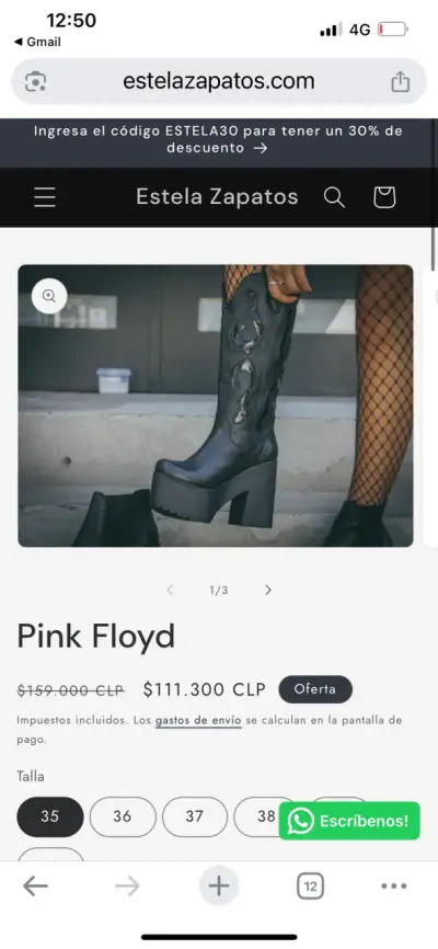 Botas negras estilo Pink Floyd marca Estela - miniatura 1