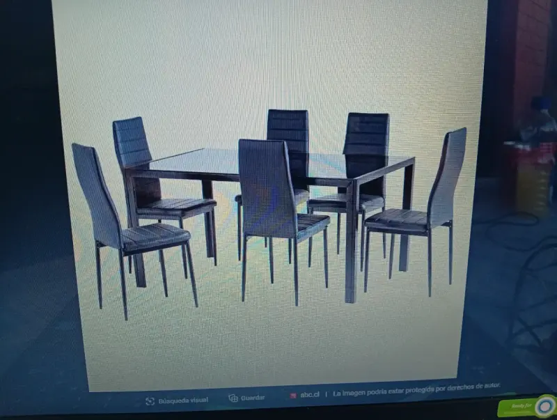 Juego de comedor 6 sillas de cuero negro moderno - 1