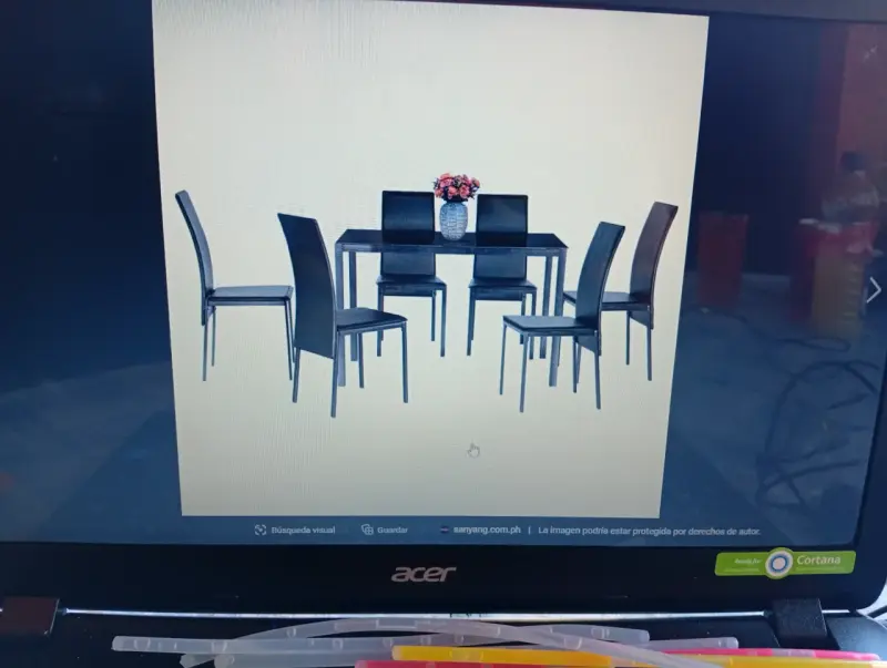 Juego de comedor 6 sillas de cuero negro moderno - 2