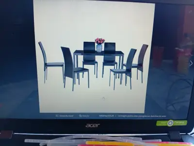 Juego de comedor 6 sillas de cuero negro moderno - miniatura 2