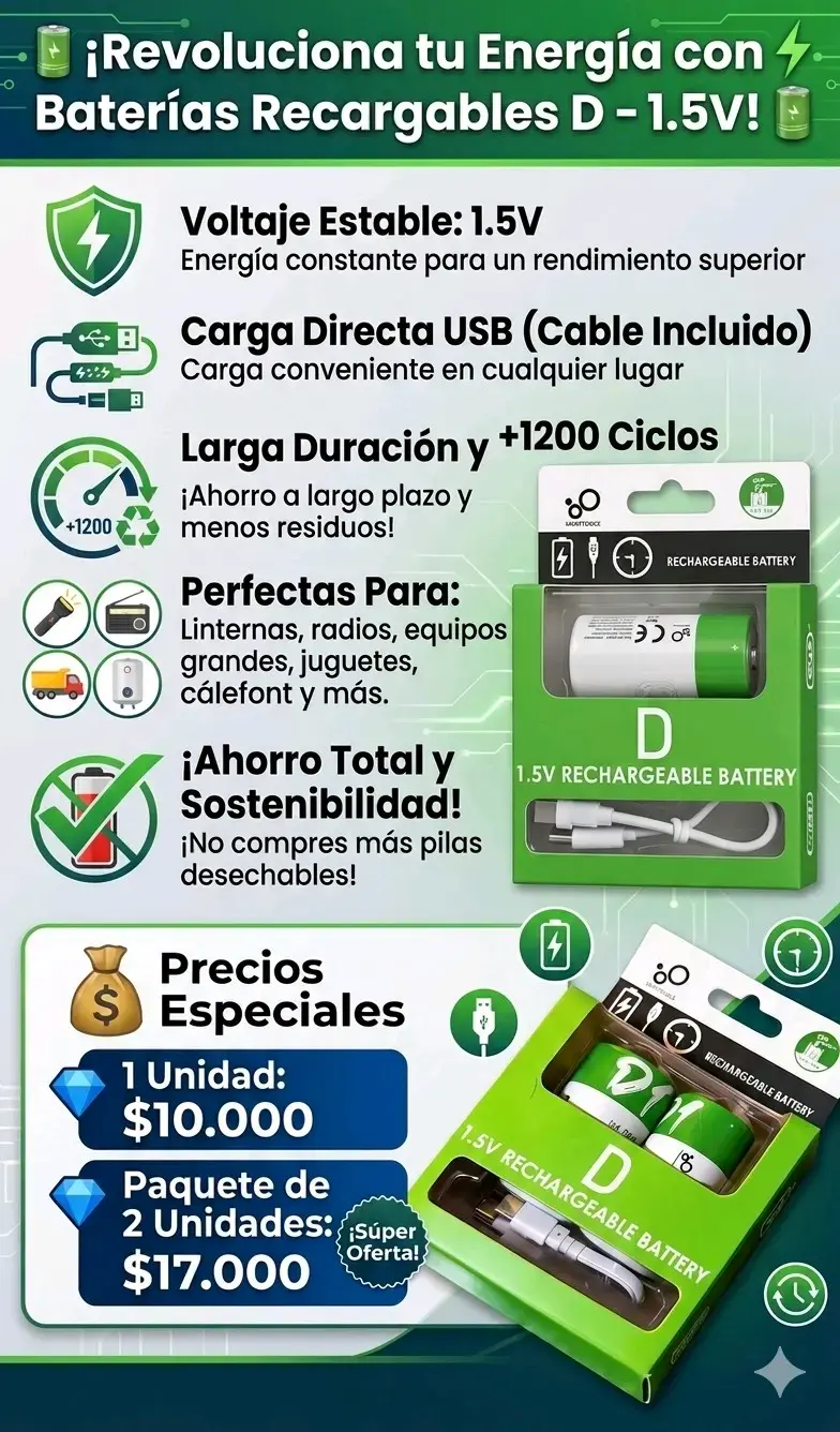 Baterías recargables D 1.5V USB - 1