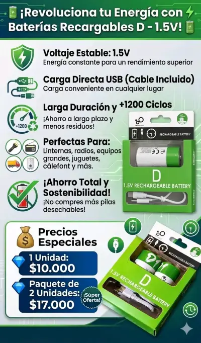 Baterías recargables D 1.5V USB - miniatura 1
