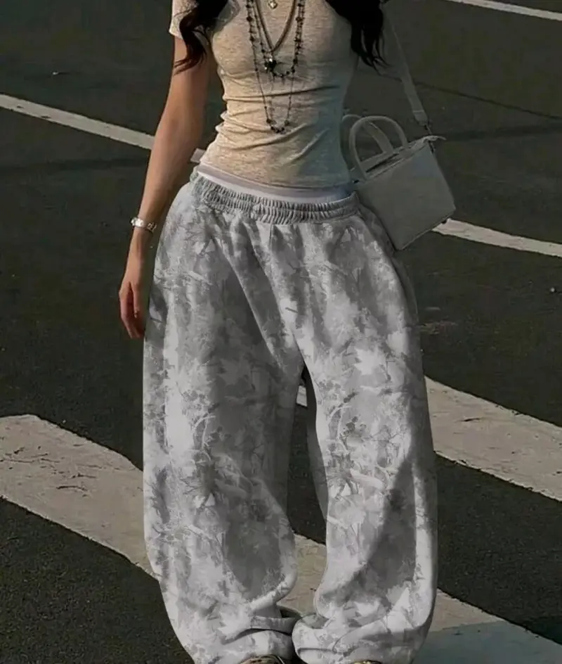 Pantalon holgado con estampado gris - 2