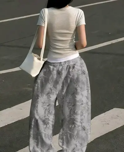 Pantalon holgado con estampado gris - miniatura 3