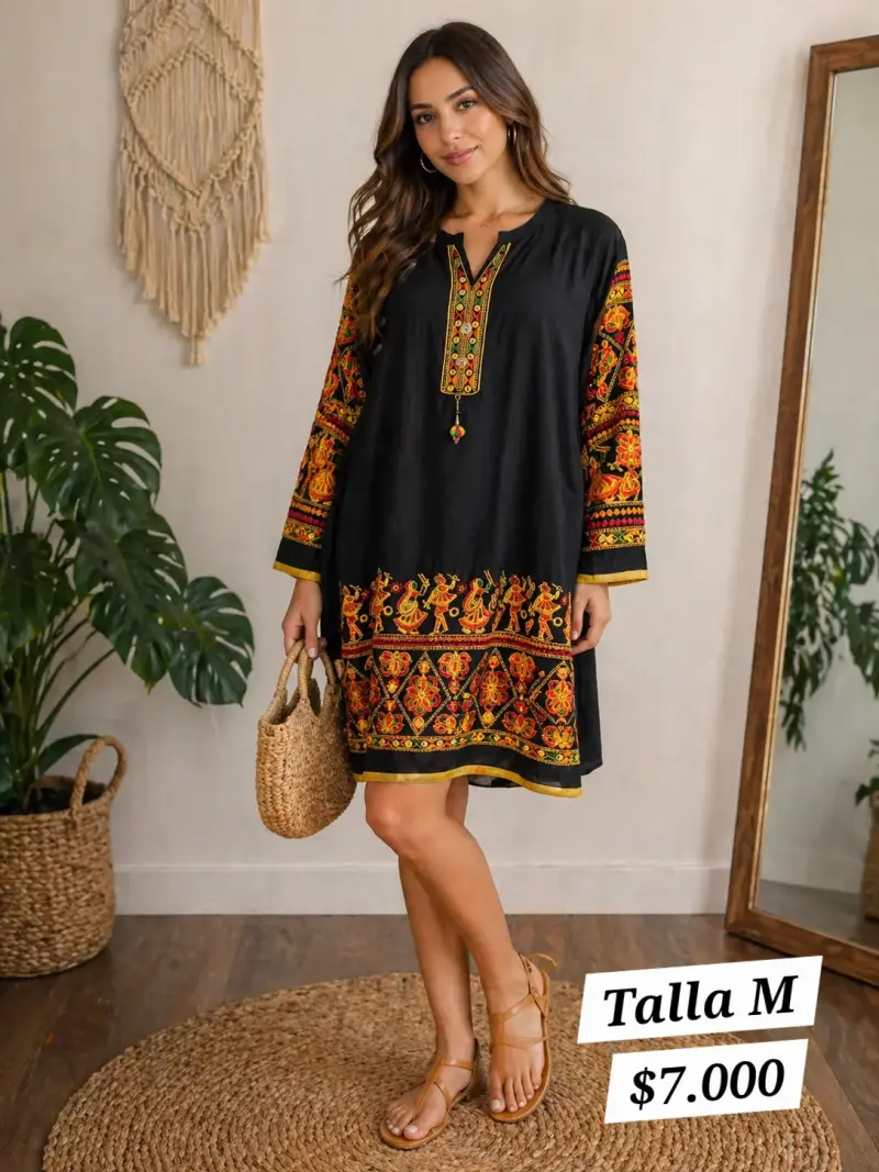 Vestido kurta negro y naranja