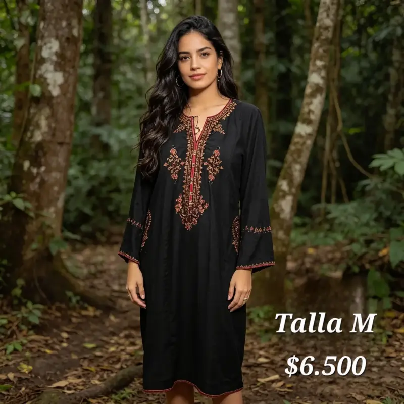 Kurta negro con bordado étnico