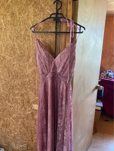 Vestido largo encaje rosa - miniatura 1