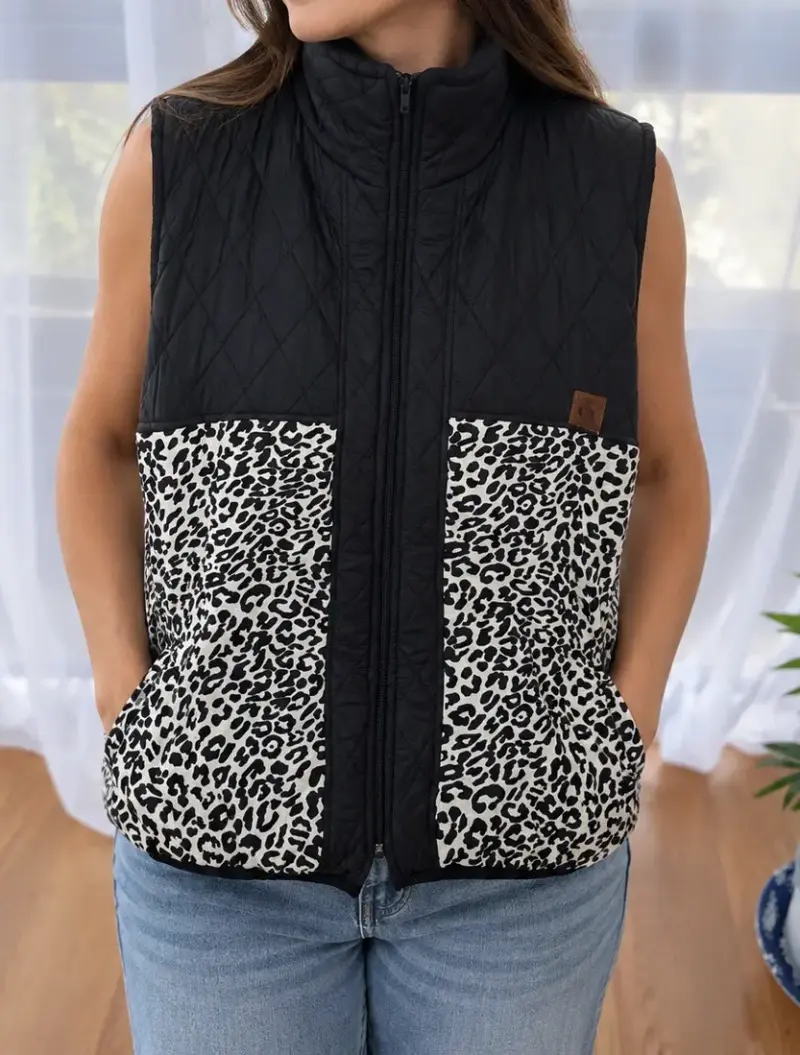 Chaleco negro con estampado leopardo - 1
